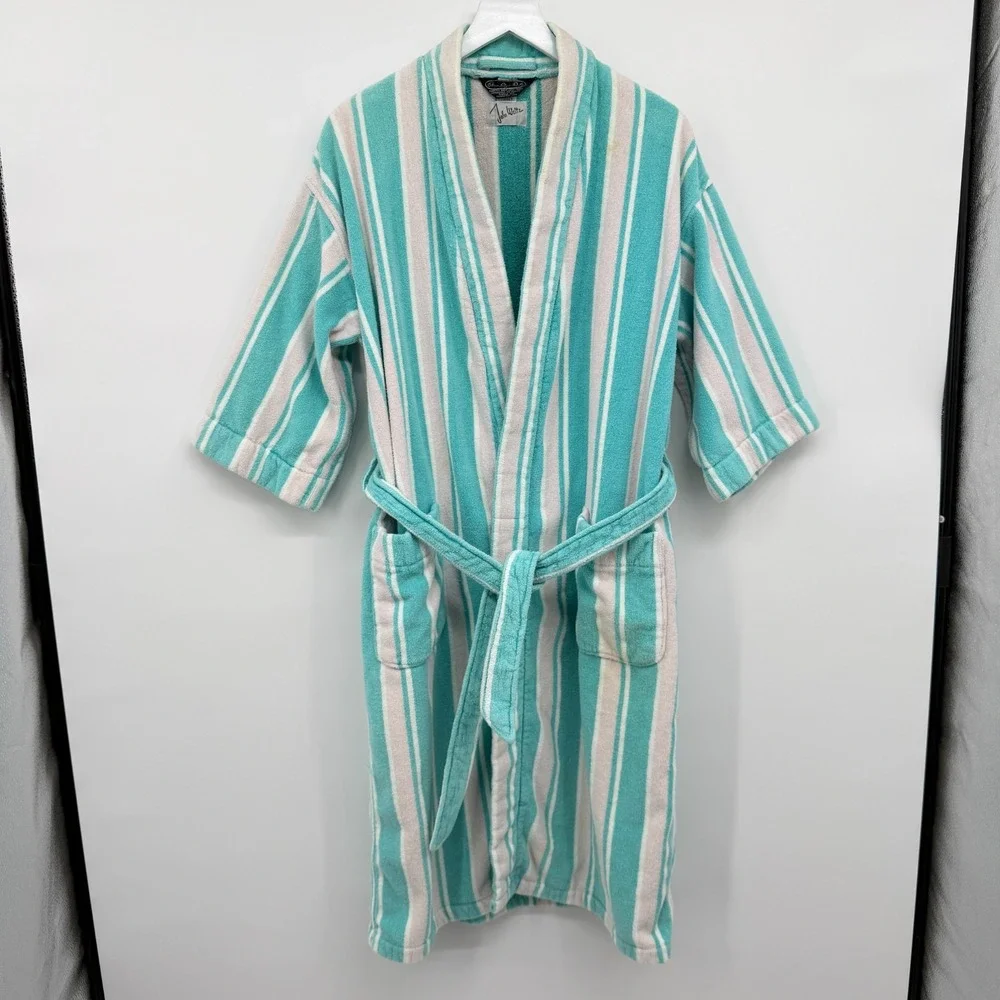 Vintage Terry Cloth Mens Robe One Size Pockets Belted Smoking Jacket Old Money